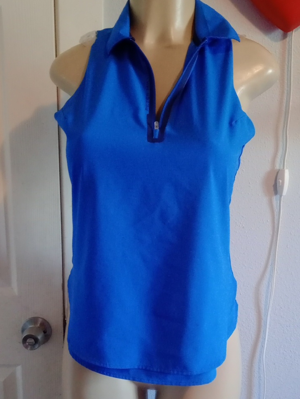 Peter Millar Sleeveless Zip Polo Top in Royal Blue